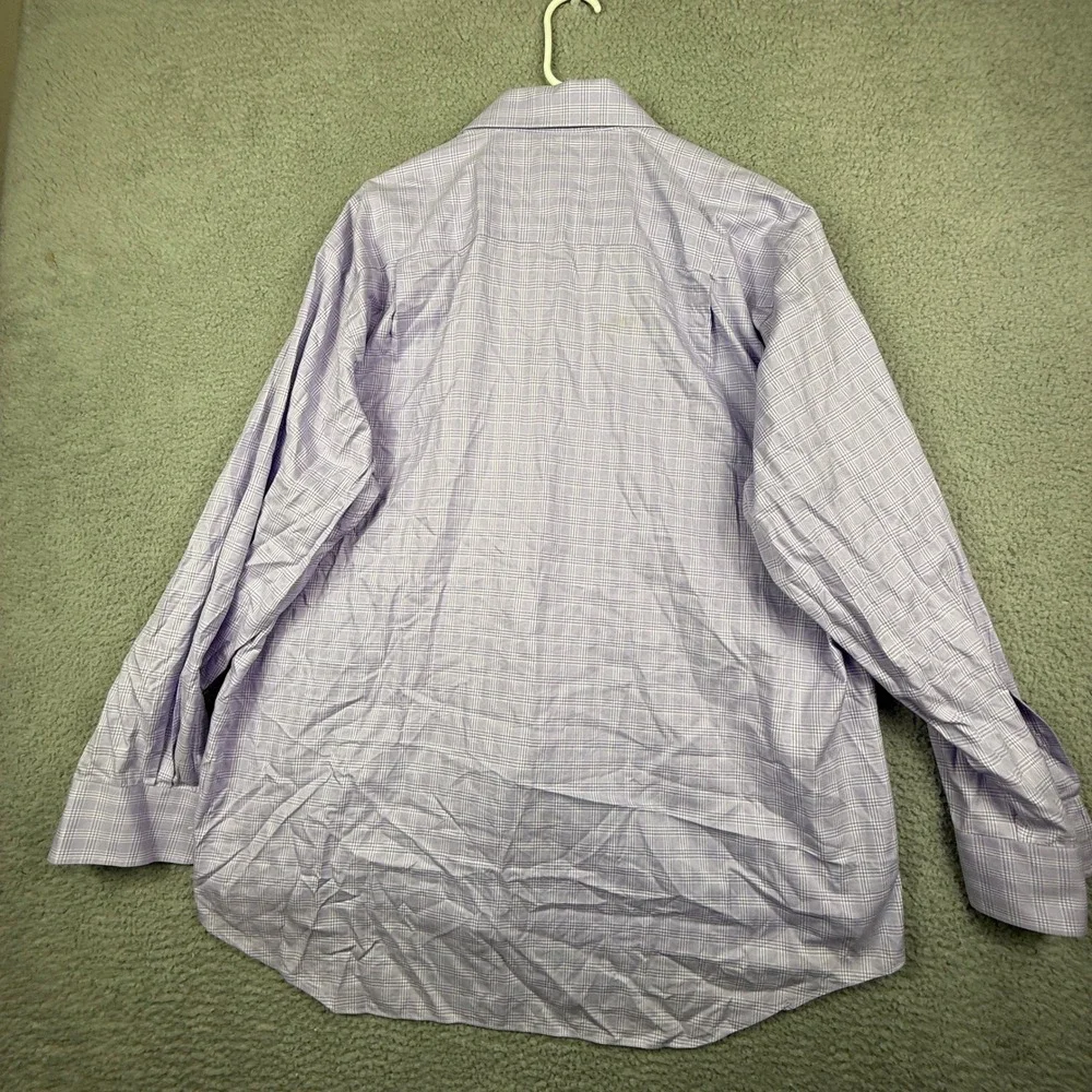 David Donahue Mens Purple Plaid Dress‎ Shirt 18 34 35 100% Cotton Button Up